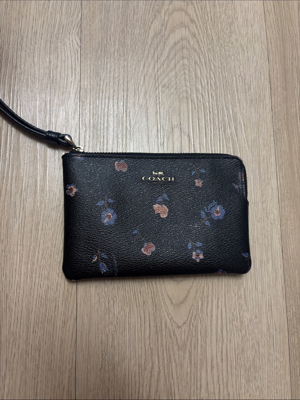 Coach Black Floral Leather Wristlet